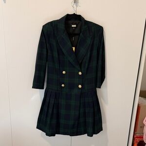 Plaid Double-Breasted Dress with Gold Buttons